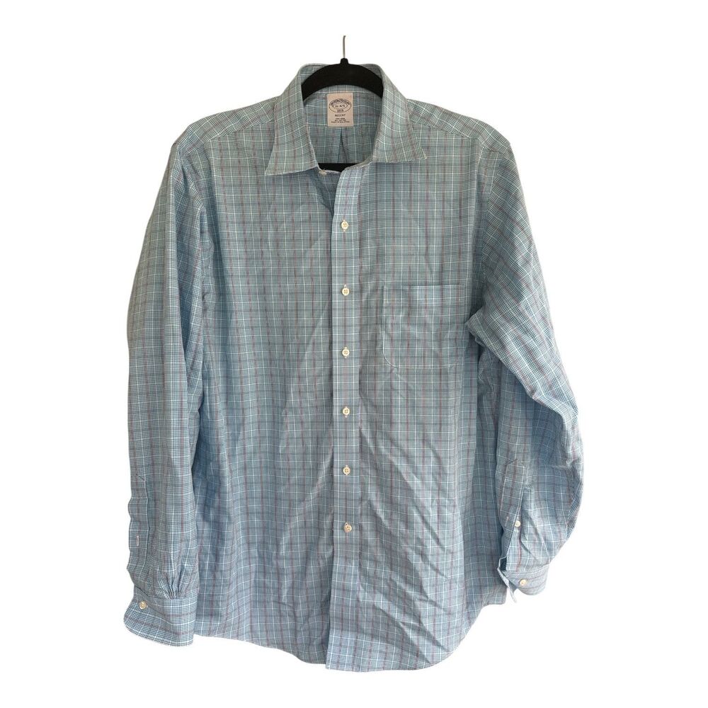 Brooks Brothers Regent Blue Plaid Dress Shirt Cotton Non Iron 16 4/5
